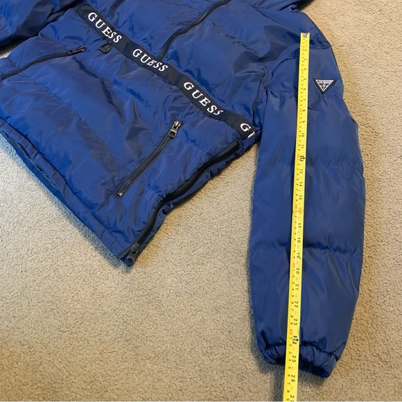 GUESS Men's Wind Water Resistant Pullover Hooded Puffer Jacket Blue Winter Coat - Picture 5 of 16